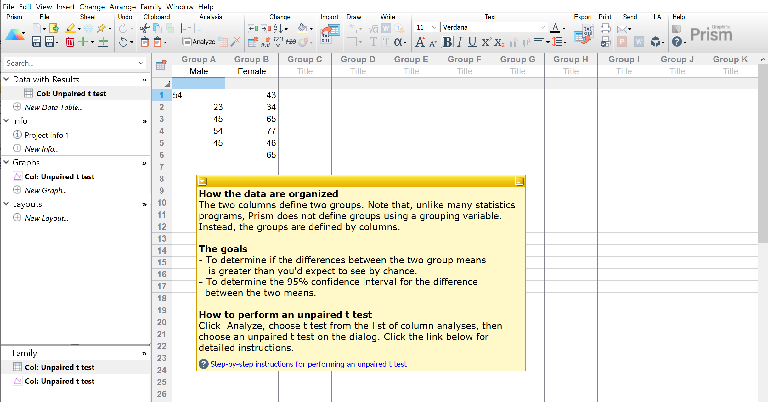 t test example